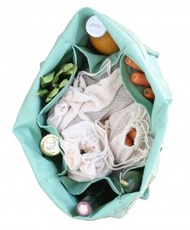 Τσάντα Παντοπωλείου με πολλές θήκες από βιολογικό βαμβακερό καμβά, Beewise - Green